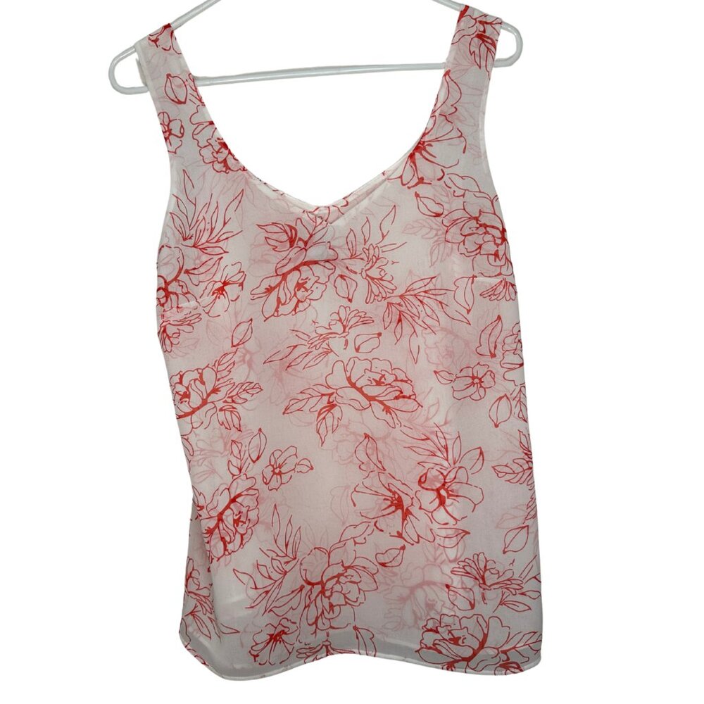 CAbi Double V Stencil Top | Red Floral Camisole Tank | 6325 Double Layer Chiffon